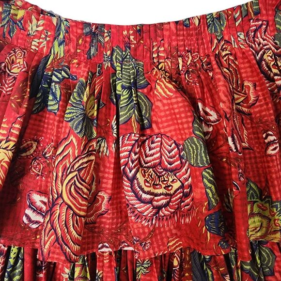 Ulla Johnson Mini Skirt Juno Tiered Pleated Poplin In Hibiscus Size 0 Red Cotton - Picture 9 of 9